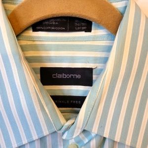 Claiborne Mens Button Down, Aqua Green Stripped Size L 34-35